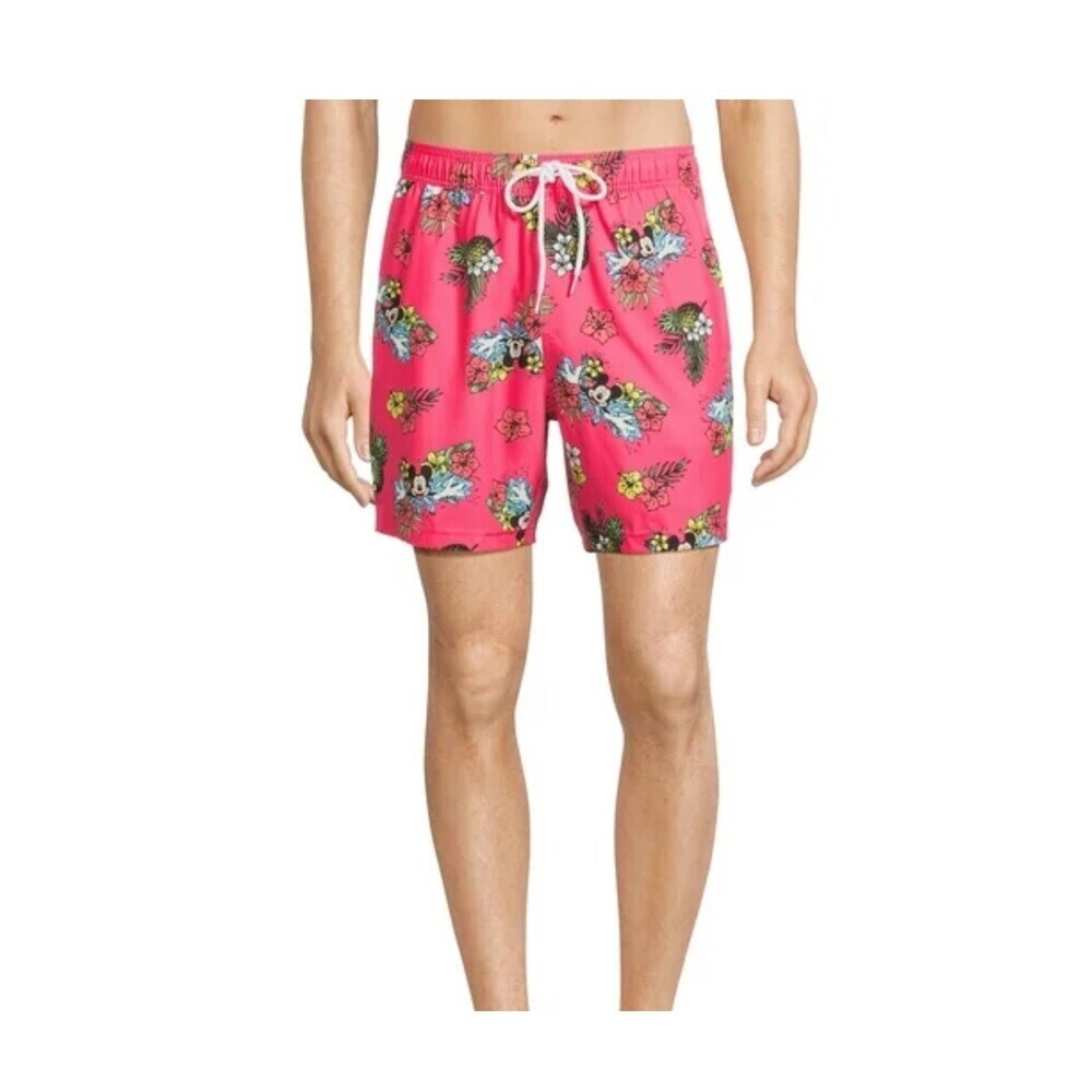 Disney Mickey Mouse Summer Big Men's Swim Trunks SZ 3XL pink tropical unlined